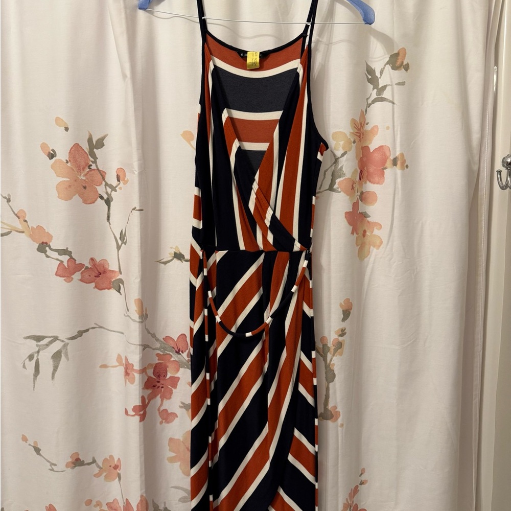 Striped Navy and Orange Women's Dress, Worn once!  Dry clean READY